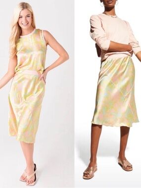 ATM Anthony Thomas Melillo Silk Palm Print Midi Slip Skirt Size M Resort